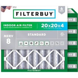 Filterbuy 20x20x4 Air Filter (6-Pack), Pleated MERV 8 Dust Defense Replacement HVAC AC Furnace Filters (Actual Size: 19.50 x 19.50 x 3.63) - 1 of 4