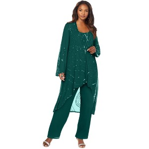 Roaman's Women's Plus Size Petite Beaded Pant Set - 1 of 4