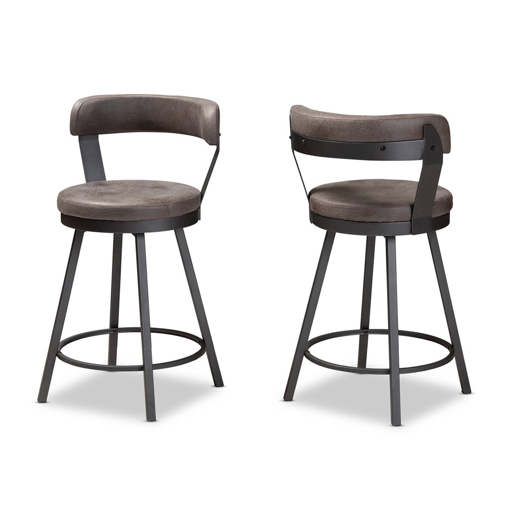 Photos - Chair Set of 2 Arcene Faux Leather Upholstered Pub Counter Height Barstools Gray