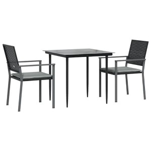 vidaXL 3 Piece Patio Dining Set with Cushions in Black, Outdoor Poly Rattan and Steel Furniture for Garden, Patio - Includes Table and Chairs - 1 of 4