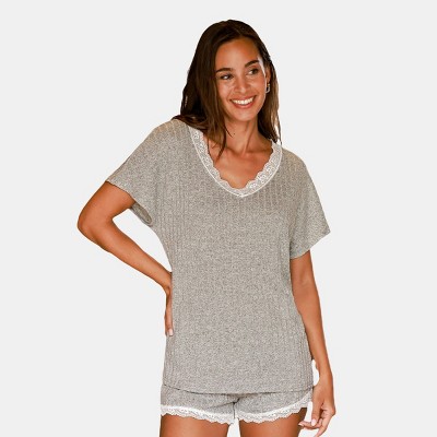 Women's Cozy Heathered Lace Trim Knit Pajama Set - Cupshe