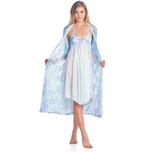 Casual Nights Women's Satin 2 Piece Robe and Nightgown Set - 1 of 4