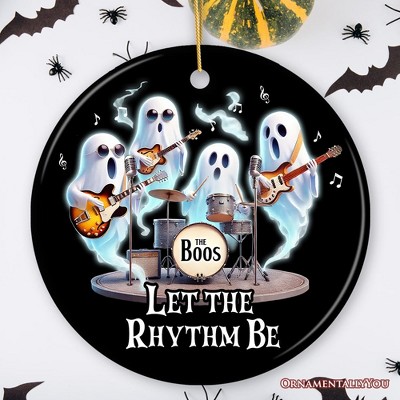 Let the Rhythm Be Ghost Band Ornament, Whimsical Music Gift Guitar Rock Style Circle 3