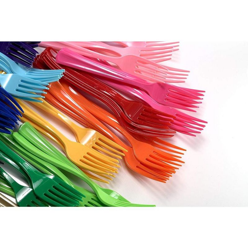 Exquisite Solid Color Plastic Utensil Cutlery Set Forks Spoons Knives- 150 Pack, 5 of 9