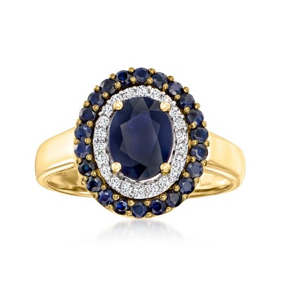 Ross-Simons 2.00 ct. t.w. Sapphire and .11 ct. t.w. Diamond Ring in 14kt Yellow Gold