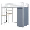 Okak 77.4IN Twin/Full Size Metal Loft Bed with Desk, Bed Frames with High Safety Guardrails and Wardrobe, Twin Bed for Bedroom, Dormitory - 3 of 4