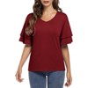 Coolmee Women's Blouses Ruffle Sleeve T Shirts V Neck Double Tiered Bell Sleeve Top - 2 of 4