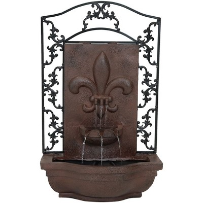 Sunnydaze 33"H Solar-Powered Polystone French Lily Design Outdoor Wall-Mount Water Fountain, Iron Finish