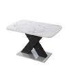 Gulches Modern Stretchable Rectangle Dining Table Printed White Marble MDF Top Black X Shape Legs Metal Base 220 LBS Load Bearing - 3 of 4