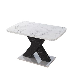 Dexmalle Modern Printed Marble Square Dining Table with Metal Base - 1 of 4