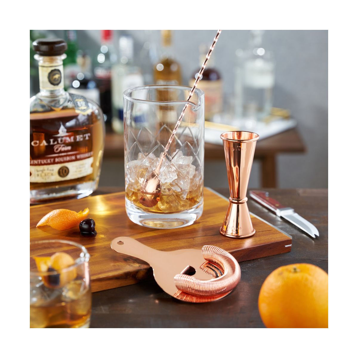 Viski 4-Piece Bartender Kit for Craft Cocktails, Coffee & Dessert Cocktails, Bar Essentials, Mixing Glass, Strainer, Double Jigger & Barspoon, Copper - thumbnail 9