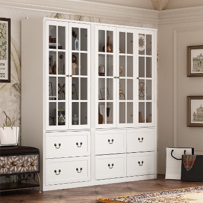 FUFU&GAGA 78.7"W Modular Combination Glass Door Display Cabinet Organiser