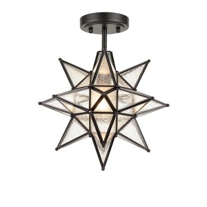 Claxy Black Moravian Star Ceiling Light Etched Glass Shade - 1 of 4