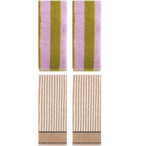 REGALWOVEN 4 Pcs Cotton Soft Absorbent Stripe Pattern Bathroom Hand Towel - 1 of 4