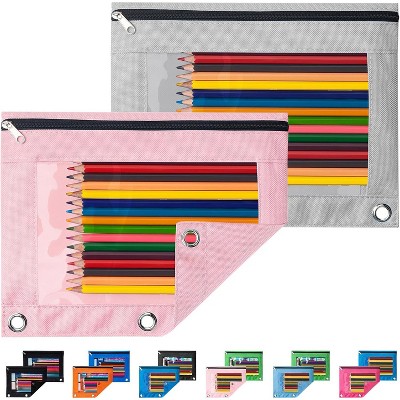 Fmeida Pencil Pouch for 3 Ring Binder, 2 Pack Binder Pencil Pouch with Clear Window Pencil Bags with Zipper & Reinforced Grommets