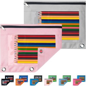Fmeida Pencil Pouch for 3 Ring Binder, 2 Pack Binder Pencil Pouch with Clear Window Pencil Bags with Zipper & Reinforced Grommets - 1 of 4