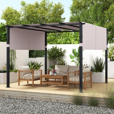 Gray Metal 10 x 10 ft Pergola with Retractable Canopy