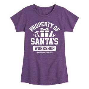 Girls' - Instant Message - Property Of Santas Workshop Christmas Fitted Short Sleeve Graphic T-Shirt - 1 of 4