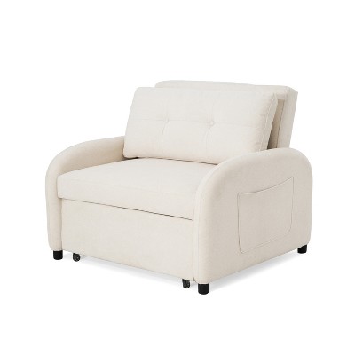 Beige Cotton Linen 3-in-1 Convertible Sleeper Sofa Chair