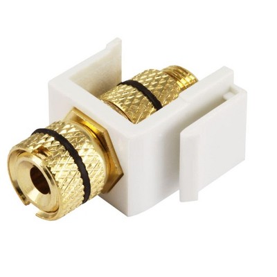Monoprice Keystone Jack/Banana Jack With Black Ring - White - Screw Type, For Home Theater, Speaker Wire And More
