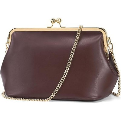 Women's Kiss Lock Crossbody Bag PU Medium Handbags Kiss Clasp Crossbody Shoulder Bags