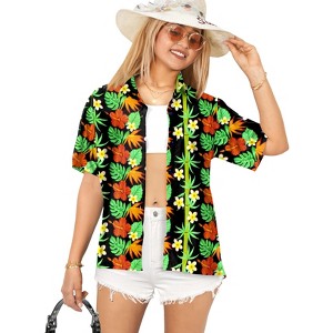 LA LEELA Women's Button Down Blouses Floral Summer Beach Party Blouse Shirt Tropical Short Sleeve Vacation Shirts Hawaiian Dresses - 1 of 4
