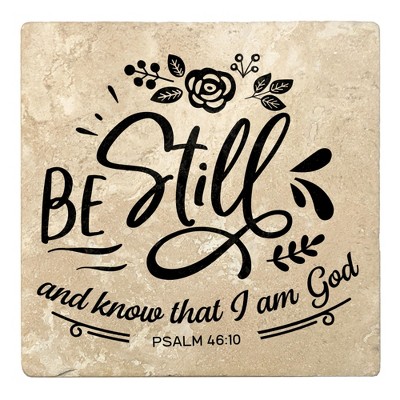 Christmas by Krebs Set of 4 Beige and Black "BE Still and know that I am god" Square Coasters 4"