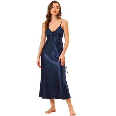 cheibear Womens Pajama Dress Spaghetti Strap Nightdress Cami Lounge Satin Nightgowns