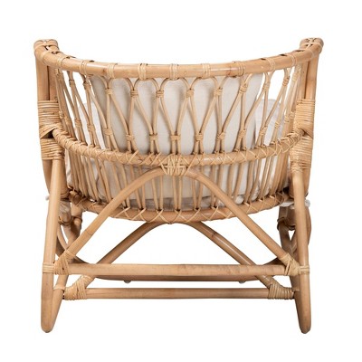 Handcrafted Natural Brown Rattan Chaise with Cushions