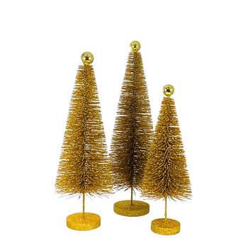 Cody Foster 18.0 Inch Gold Glitter Trees 3 Pc Set Christmas Village Decorate Bottle Brush Trees