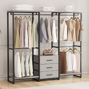 Aheaplus 65.5'' Clothes Rack with Draws, Corner Garment Rack with 5 Hanging Rods, Heavy Duty Wardrobe for hanging Clothes - 1 of 4