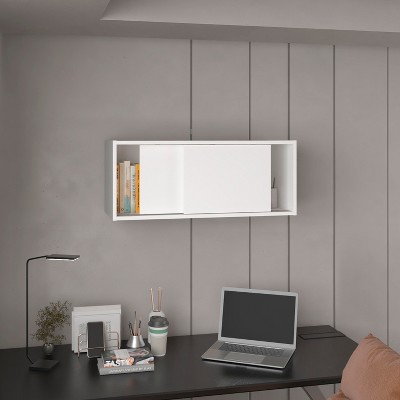Vynxaria 32"W x 13"H Wall Cabinet with Sliding Doors, Storage Cabinet for Bedroom, Office, Living Room, Garage