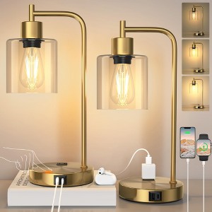 ROTTOGOON Touch Control Table Lamps Set of 2 with 2 USB Ports + 2 AC Outlets, Dimmable Bedside Nightstand Reading Lamps with 2700K LED Bulbs - 1 of 4