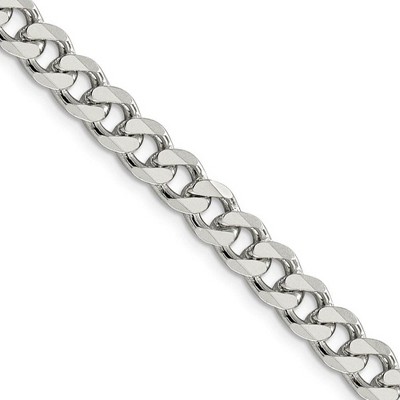 Black Bow Jewelry Men's 7mm, Sterling Silver Solid Pave Curb Chain Necklace