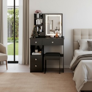 FONTOI 29.2"W/37"W/41"W Makeup Vanity Table with Left Drawer Stool Large Sliding Mirror Capacity Storage for Bedroom Dressing Room, White/Black - 1 of 4