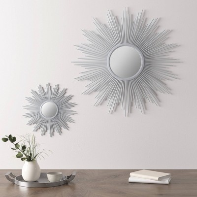 Luxurious Silver and Gold Sunburst Round Wall Mirror, 30 in