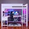 Mshliw Full Size Gaming Loft Bed with Desk, Storage Shelves, LED Light Strip, Charging Station, Solid Wood Frame with Guardrails - 3 of 4