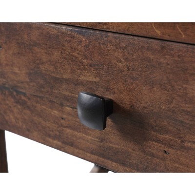 Cherry Pine Wood Square End Table with Drawer and Shelf