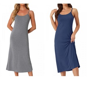 INSPIRE CHIC Women's 2 Pcs Nightgown Sleeveless Spaghetti Strap Midi Cami Camisole Full Slip Under Dress - 1 of 4