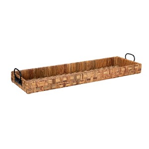 Oversized Hand-woven Rattan Tray with Metal Handles - 1 of 4