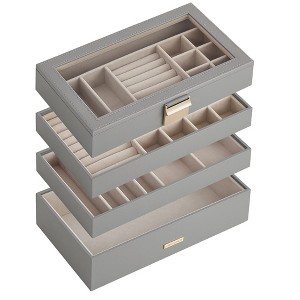 Stackable Jewelry Trays, 4-Tier Accessory Organizer,  Removable Dividers for Vanity Table - 1 of 4