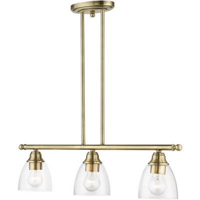 Antique Brass 30" Linear Chandelier with Clear Glass Shades