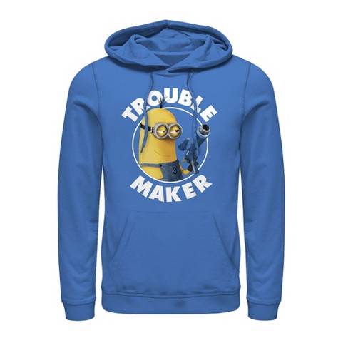 Men s Despicable Me Minion Trouble Maker Pull Over Hoodie Royal