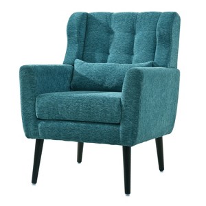 Vynxaria 19.69 Inch Freestanding Modern Accent Chairs, Blackish Green Cushioned Armrests, Pillow, Solid Wood Legs, Suited for Living Room & Bedroom - 1 of 4
