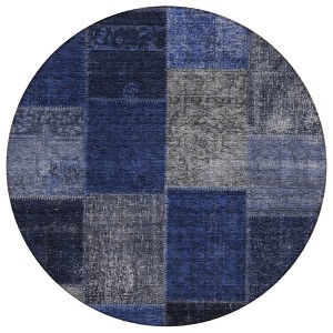 Navy Blue And Denim Blue Patchwork Washable Indoor Outdoor Area Rug - 1 of 4