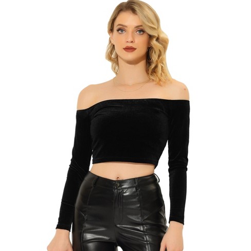 Velvet off the shoulder top long sleeve sale