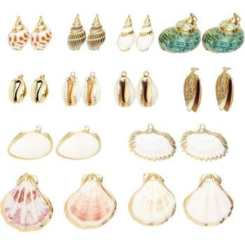 Bright Creations 24 Pack Gold Seashell Pendants for DIY Jewelry Making, Beach Charms for Arts & Crafts (0.4 to 1.5 In)