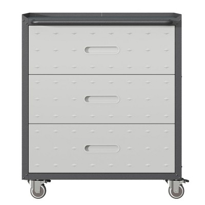 Vynxaria Utility Storage Cabinets - Heavy-Duty 3 Drawer Tool Cabinet with Wheels, Black/Gray