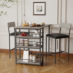 TackView 3-Piece Dining Table Set for 2 – Counter Height Kitchen Bar Table with 2 Upholstered Bar Stools - 1 of 4