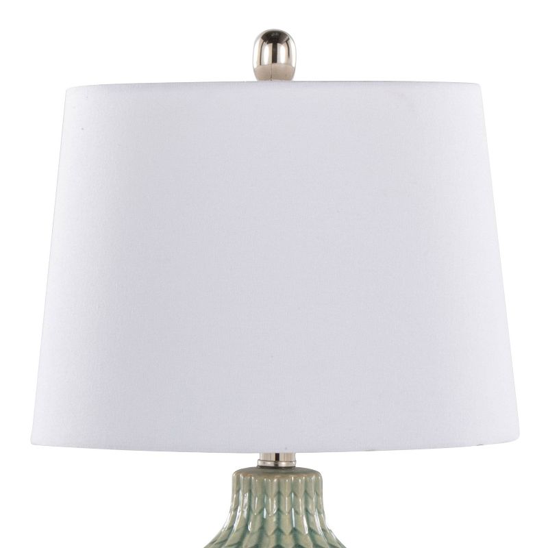 LumiSource (Set of 2) Rockwell 23&#34; Contemporary Accent Lamps Sage Crackle Ceramic Polished Nickel and White Linen Shade from Grandview Gallery, 4 of 8